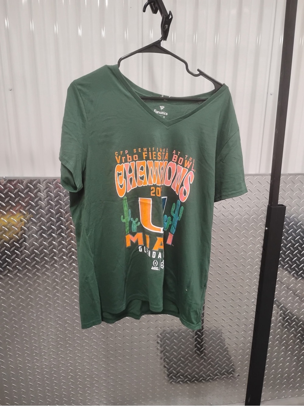Fanatics Green Miami 'Champions' V-Neck Tee with Orange Accents